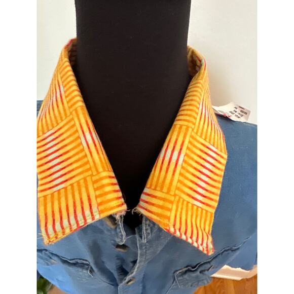 Vintage Wrangler short sleeve button up stretch jeans shirt retro‎ yellow XL wow - Picture 3 of 10